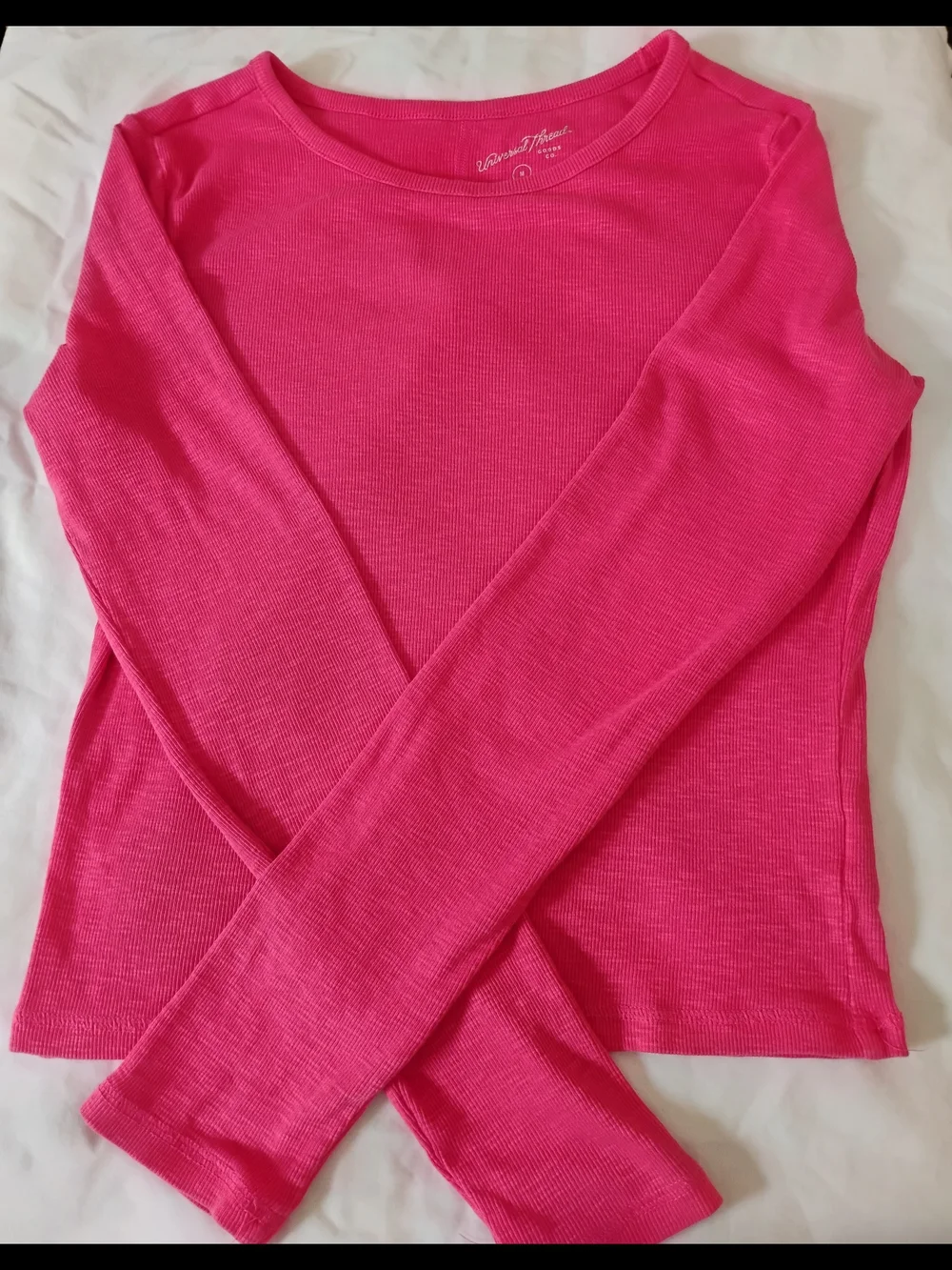 Universal Thread Hot Pink Ribbed Long-Sleeve Top - Picture 1 of 2